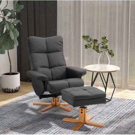 Sillón relax con reposapiés, reclinable hasta 145°, giratorio 360°, con almacenaje, madera negra (1/5)