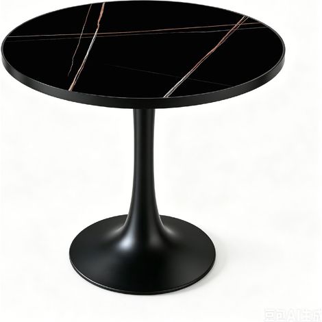 Table à manger ronde tulipe 70 cm, plateau pierre sinterée aspect marbre, pieds inox doré, antirayures, étanche (1/5)