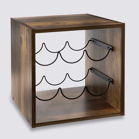 Etagère casier à bouteilles capacité 6 bouteilles Effet bois foncé - Longueur 31 x Profondeur 31 x Hauteur 31 cm (1/4)