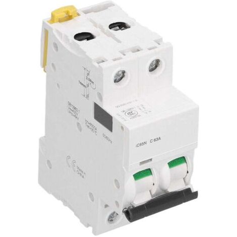 Disjoncteur 2P Basse Tension 63A AC 400V, Pouvoir de Coupure 6000A, Montage sur Rail Din (1/3)