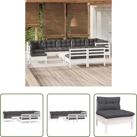 Terrassensofa - 10-tlg. Garten-Lounge-Set mit Kissen Weiß Kiefer Massivholz (1/5)