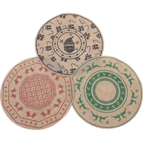 Sets de table rustiques en toile de jute, compatibles avec les tables rondes, lot de 3, décorations de Noël (1/5)