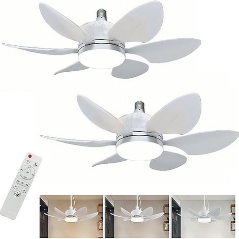 2 petits ventilateurs de plafond pour chambre, Éclairage tricolore, 3 vitesses de ventilation, 52 cm, Sans douille ni rallonge (1/5)