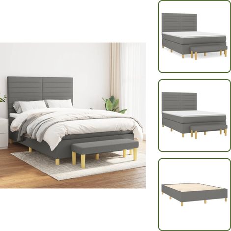 Boxspringbett mit Matratze Dunkelgrau 140x190 cm Stoff - Boxspringbett - Doppelbett - Bettenrahmen - Matratze - Betttisch (1/5)