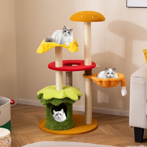 Arbre à Chat Moderne Tour à Chatons à Plusieurs Niveaux avec Hamac Condo Perchoir Griffoirs en Sisal Coussins Moelleux Jouet Suspendu Coloré (1/2)