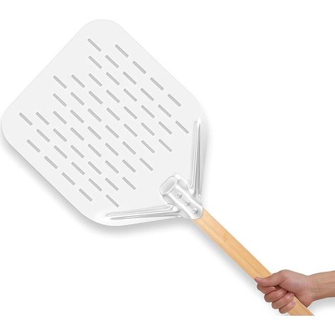 Shovel to pizza perforated 39,5 x 30 x 2 cm – Shovel to pizza in aluminum with handle in wood removable, shovel to pizza lightweight, shovel to pizza and spatule to pizza for four, accessories to pizz (1/5)