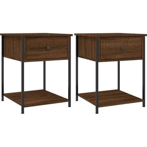 Set di 2 comodini con cassetto e ripiano 44 x 45 x 58 cm MDF marrone e ferro DEC035207