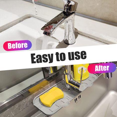 Protection anti-éclaboussures pour robinet de cuisine/évier, tapis récupérateur d'eau en silicone, coussinet d'égouttage à placer derrière le robinet pour cuisine et salle de bain (1/5)