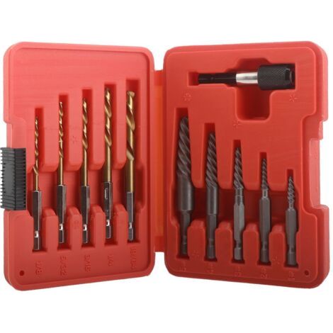 Applicable Extracteur de vis, 11 pièces extracteur de vis et ensemble de forets à gauche inclus 5 pièces extracteur de vis, 5 pièces forets HSS et 1 pièce adaptateur, boulon r foret en acier HSS au co (1/5)