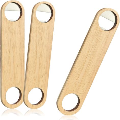 3x Flaschenöffner aus Edelstahl mit Naturholzgriff - Flaschenöffner im schlichten Design (03 Stück - Holz. Edelstahl. Wohnung) (1/5)