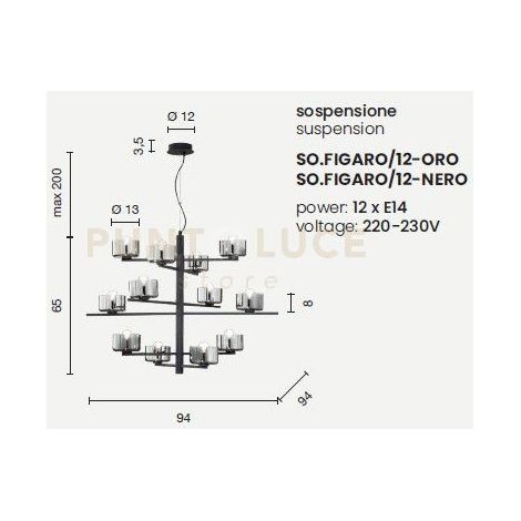 SOSPENSIONE FIGARO 12 LUCI ATTACCO E14 ORO E AMBRA D.94CM H.65CM