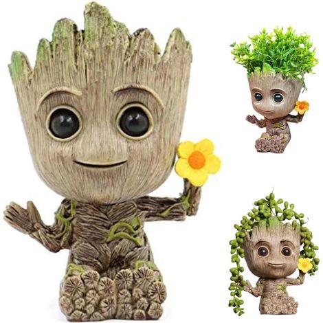 Figurine Pot Fleurs Groot, Décoration Aquarium, Baby Groot Porte Stylos, Arbre Homme Planteur, Cadeau Créatif pour Adultes et Enfants