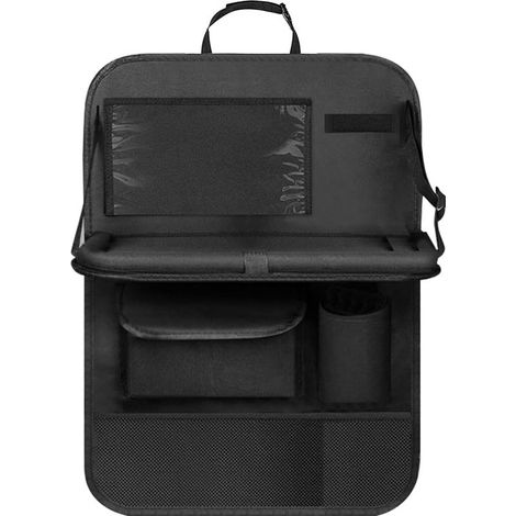Organizador infantil para coche, protector de asiento trasero con bolsillo transparente, organizador con bandeja y bolsillo para teléfono/iPad (negro) (1/5)
