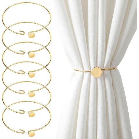 Lot de 6 embrasses de rideaux dorées en métal - Style simple - Pour salon, décoration de maison, bureau, décoration de rideaux modernes ou classiques (1/5)