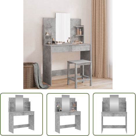 The Living Store Coiffeuse avec miroir gris béton 96x39x142 cm - Coiffeuse - Meuble De Salle De Bain - Table De Maquillage - Vanity - Miroir (1/5)