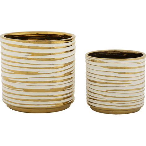 Coppia portavasi Blom in ceramica bianca e oro
