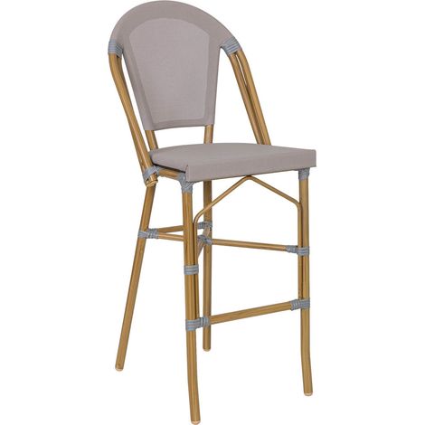 Taburete alto gris con respaldo de ratán 47x56x116cm