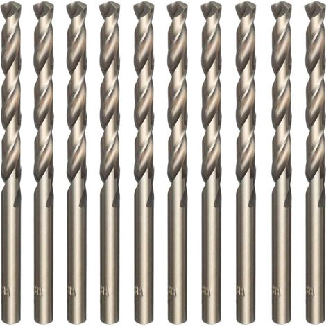Set of 10 gold-plated M35 high-speed steel twist drill bits with cobalt finish - For drilling stainless steel, hardened steel, cast iron, copper, aluminum, wood and plastic - 5 mm x 86 mm (1/5)