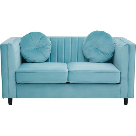 Premier Housewares Corner Sofa Contemporary Vibrant Sofas For Living Room / Pleat Detail Wooden Feet 2 Seater Sofa / Midnight Velvet Sofa With Cushions 64 x 145 x 65 (1/5)