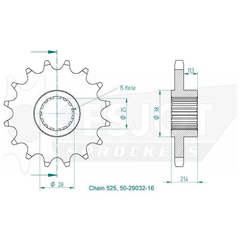 Pignon compatible avec la marque Aprilia - 525 - 16 Dents - Similaire JTF709 - Made in Germany