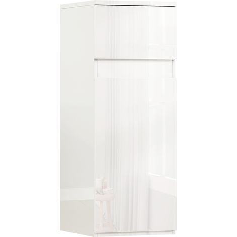 Meuble salle bain mural – Tiroir, porte laquée – Étagère verre réglable – Blanc – Design moderne