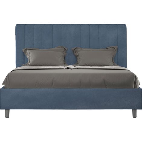 Letto Matrimoniale Francese 140x190 cm con Rete e Contenitore Agueda Blu (1/5)