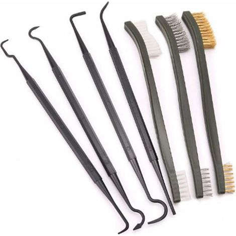 Nylon-Drahtbürsten-Set, Hakenreinigungsbürsten-Set, Mini-Drahtbürsten, Nylon, Messing, Edelstahl, kleine Drahtbürste, Kunststoffgriffe, Reiniger (7-teilig)
