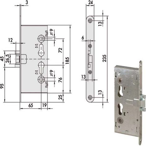 Cerradura de embutir Cisa 43120.65.0 Antipánico Puerta cortafuegos Picaporte Acero
