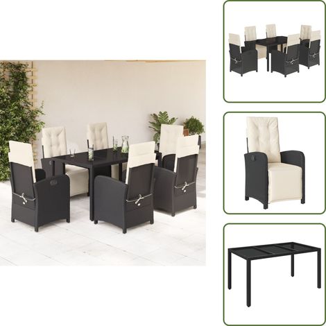 Cojines para sillas - vidaXL Set de comedor de jardín 7 pzas y cojines ratán sintético negro - Ratán sintético