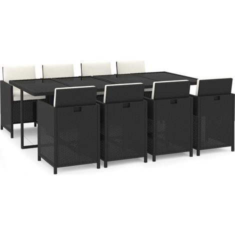 Maison Exclusive - 9-tlg. Garten-Essgruppe mit Kissen Poly Rattan