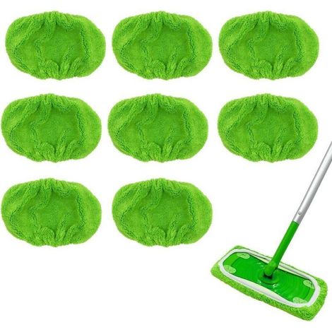 Lot de 8 lingettes humides de qualité supérieure pour balai Swiffer, avec 10 housses de rechange vertes pour un nettoyage efficace et durable.
