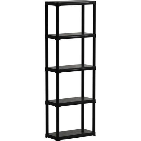 Regal aus Polypropylen, Linie Tempo, 5 Regale, Schwarz, 60 x 30 x 176 cm
