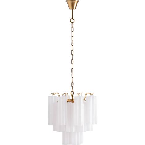 Lustre art déco en cristal fumé blanc élégant - Blanc fumé et bois naturel (1/5)