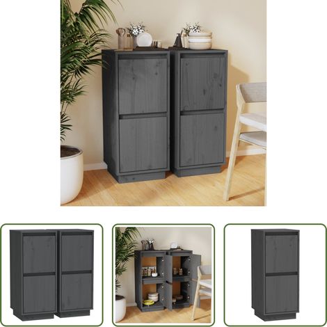 Holzbeistelltisch -  Sideboards 2 Stk. Grau 31,5x34x75 cm Massivholz Kiefer (1/5)