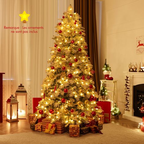 210 cm Sapin de Noël Artificiel Articulé Pré-Éclairé avec 160 Boules Scintillantes Lumières LED 806 Branches 8 Modes d'Éclairage (1/2)