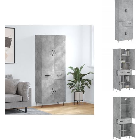 Buffet haut Gris béton 69,5x34x180 cm Bois d'ingénierie - Buffet Design Moderne - Meuble Rangement Gris - Armoire Cuisine - Buffet Haute Capacité - Buffet Salon (1/5)