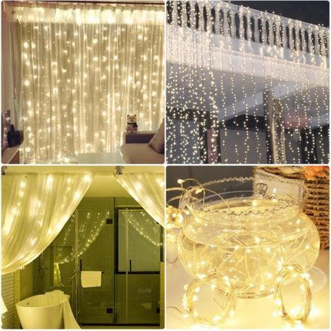 300 LED Rideaux de Fenêtre Guirlandes Lumineuses avec 10 Crochets, 8 modèles d'éclairage et Télécommande - 3m X 3m (1/4)