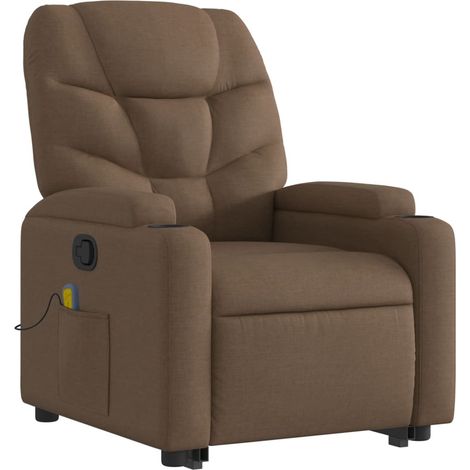 Poltrona relax TV funzione massaggio reclinabile sollevamento elettrico in tessuto marrone DEC027016