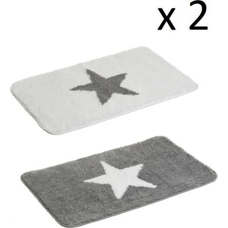 Set de 2 pack de 2 tapis de bain,tapis antidérapant en microfibre 100% polyester coloris gris-blanc - Longueur 60 x Profondeur 40 cm (1/4)