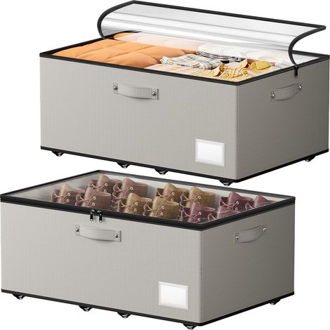 Lot de 2 commodes sous le lit avec roulettes à 360°, tissu non (1/5)