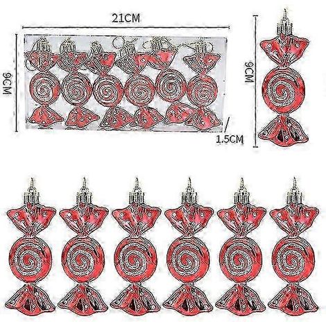 Un ensemble de 6 pendentifs en forme de canne de Noël rouge, décorations de Noël à accrocher aux sapins, décorations intérieures et cadeaux de Noël 2024. (1/5)