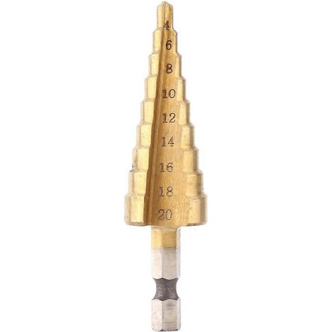 1 Stück HSS-Stufenbohrer mit Titanbeschichtung, Sechskantschaft, 4–20 mm