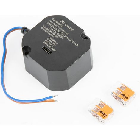Alimentation USB de type C 30 W pour tablettes USB C - Pour prise murale PSE de 86 x 86 mm avec négociation automatique - 100-240 V / AC, 5 V / 3 A 9 V / 3 A 12 V / 2,5 A 15 V / 2 A (1/5)