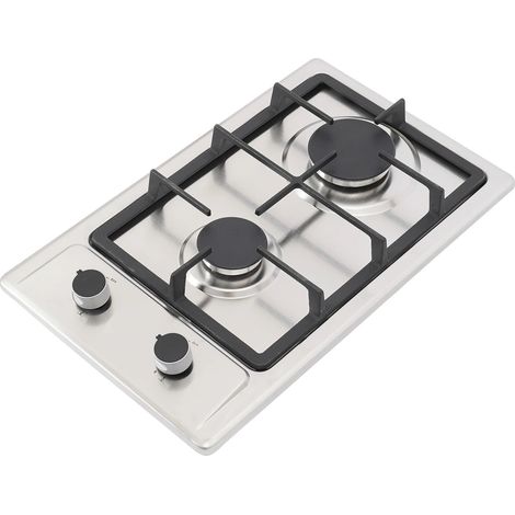 Cuisinière à gaz, double brûleur, construction en acier inoxydable, Argent (1/2)