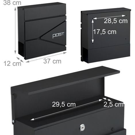 Buzón de pared moderno con revistero gran apertura de hierro con recubrimiento en polvo gris 130017429 (1/3)