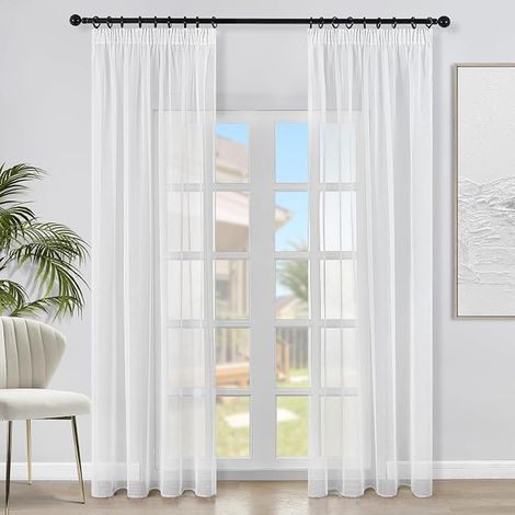 Rideau Voilage 150x200 CM Blanc Effet Lin Fenetre Salon Panneaux Rideaux Voilages Galon Fronceur Transparent Rideau Chambre Adulte Cuisine (1/5)