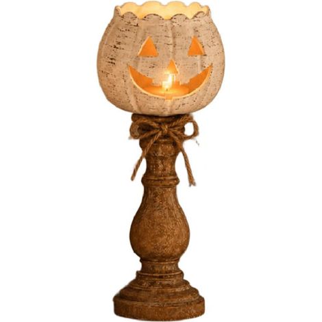 Portavelas rústico blanco con forma de calabaza: centro de mesa otoñal de estilo granja para Halloween y Acción de Gracias, con un diseño de farol escalonado. (1/5)