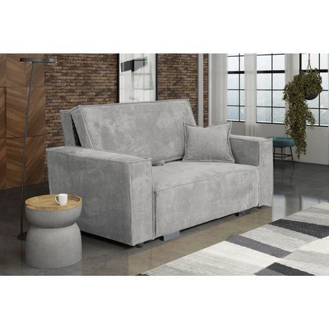 Tendencio – Canapé convertible 2 places en velours côtelé gris – Coffre de rangement – Mécanisme d'extraction simplifié – Surface de couchage 110x196 cm