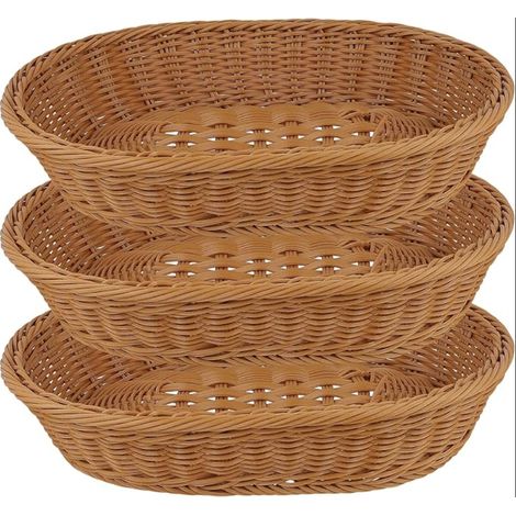 Corbeilles à Pain en Plastique Tressé - Panier Osier Style - 35 x 25 x 7 cm - Marron Pour Aliments, Fruits, Cuisine et Stockage (1/5)