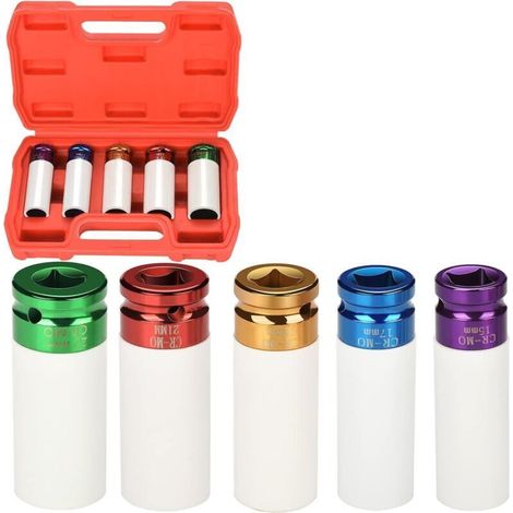 Jeu de Douilles pour Visseuse à Percussion - 15/17/19/21/22mm, Accessoire de Montage pour Changement de Pneus (1/4)